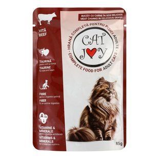 Корм вологий повнораціонний для дорослих котів з яловичиною в соусі Cat Joy д/п 85г